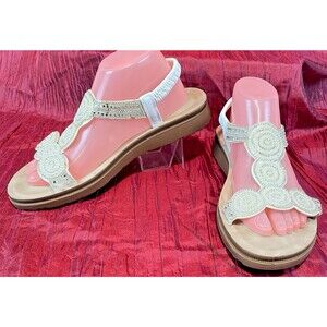 Womens Annie Ivory Rhinestone Slingback Sandals Size 9W